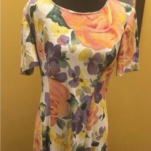 Authentic Vintage 80s/90s Floral Long Pastel Dress W/Shoulder Pads